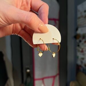 Gold Heart Charm Hoop Earrings - Women Jewelry